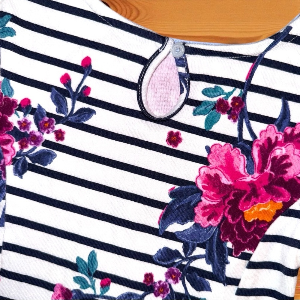 Joules Girls 6Y Striped Floral Cotton Dress Blue White Pink Short Sleeve - Picture 3 of 6